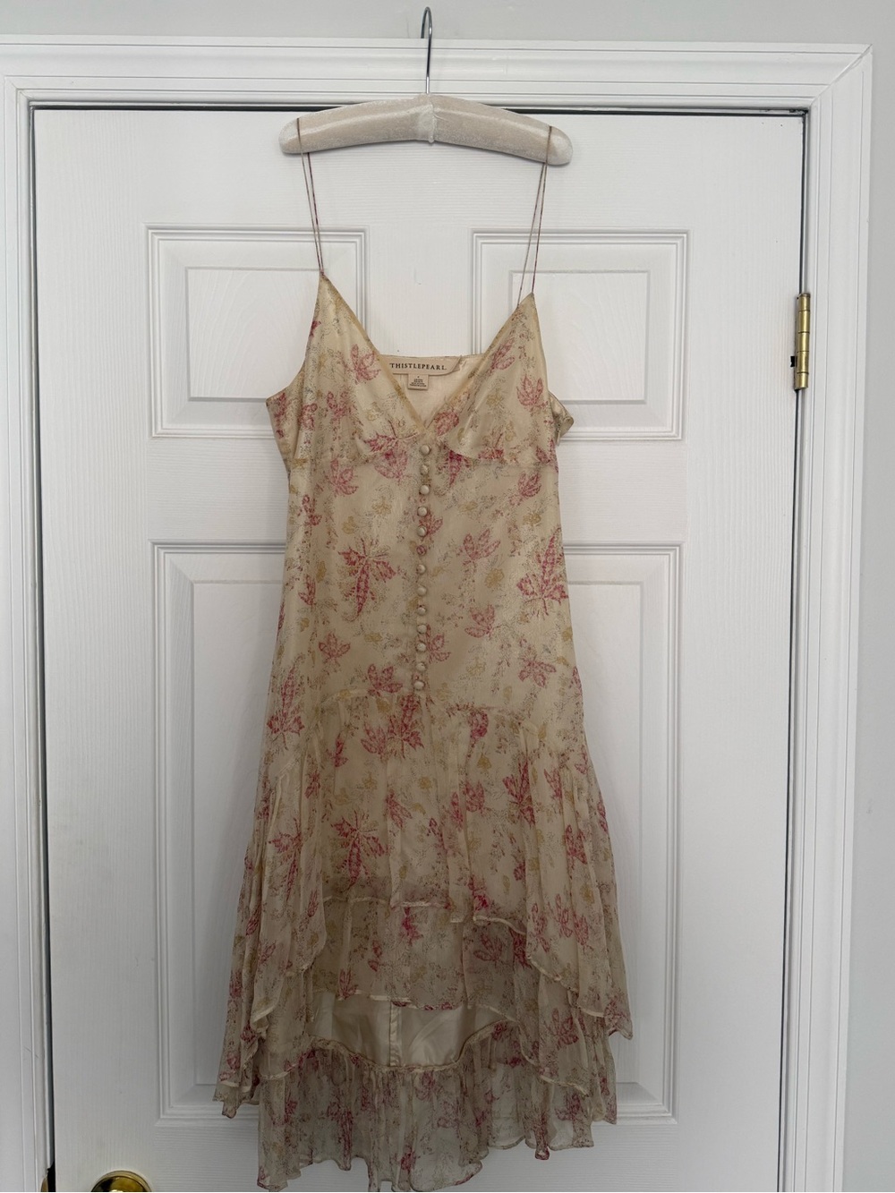 Free People Floral Beige Slip Dress with Ruffle Hem